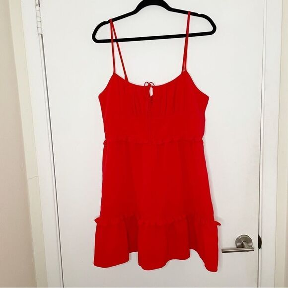 BCBGeneration Revolve womens crinkle poly A-Line Mini Dress chili Red L - Picture 2 of 12